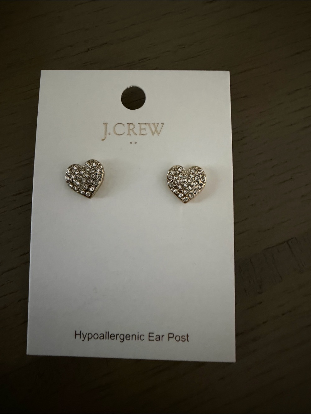 J. Crew Gold Heart Crystal Stud Earrings
